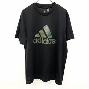 adidas CLIMALITE アディダス L レディース(メンズ？) スポーツ Tシャツ プルオーバー カットソー 迷彩風プリント 丸首 半袖 ポリ100% 黒