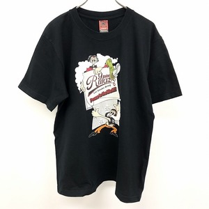 NINE RULAZ LINE ナインルーラーズライン M メンズ 男性 Tシャツ カットソー プリント 煙草 タバコ ロゴ キャラクター 丸首 半袖 - 黒