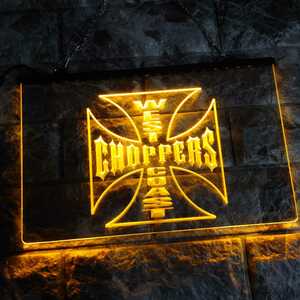 No.NE26Y 送料無料 WEST COAST CHOPPERS ウエストコーストチョッパーズ LED ネオン 看板 ハーレー バイカー バイク チョッパー オートバイ