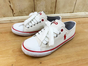 *POLO RALPH LAUREN/ Polo Ralph Lauren with logo embroidery canvas sneakers size23cm ivory × red American Casual old clothes used*