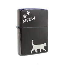 送料無料メール便 ジッポー オイルライター meow ネコ 黒メッキミラー銀差し CAT-KB_画像4