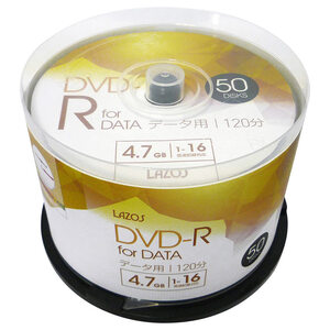 同梱可能 DVD-R 4.7GB データ用 50枚組スピンドルケース入 16倍速対応 ホワイトワイド印刷対応 Lazos L-DD50P/2594ｘ３個セット/卸