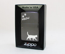 同梱可能 ジッポー オイルライター meow ネコ 黒メッキミラー銀差し CAT-KB_画像6