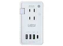 AC電源タップ＆USB充電器 最大出力50W ケーブル収納式タップ＆ACチャージャー Lazos L-PSAC-W2/6691/送料無料メール便 ポイント消化_画像1