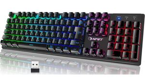 NPET ゲーミングキーボード ワイヤレス 2.4GHz LED 26キー 無線 角度調節可能 キーキャッププーラー付き K11