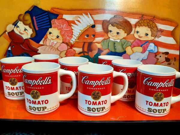 アメリカン雑貨カフェバーキッチンスタイルビンテージUS製70'sアンディウォーホルデザインキャンベルCampbell'sトマトスープマグ8個セット