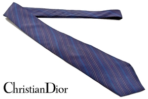 N490★送料無料★Christian Dior PARIS クリスチャンディオール★ストライプ柄ブルー 高級シルクネクタイ