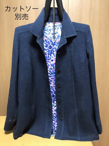 [新品] 激安・在庫処分　LLサイズ　レディースジャケット　ミセスジャケット　婦人ソアロンジャケット　高級素材　紺色