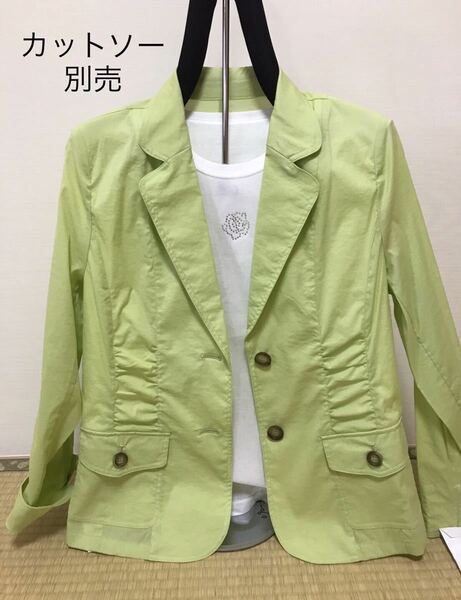 [新品] 激安・在庫処分　Lサイズ　レディーステーラードジャケット　ミセスジャケット　婦人綿混ジャケット　グリーン色