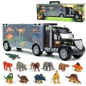 Fajiabao 恐竜 おもちゃ 車 おもちゃ 動物 知育玩具 トラック フィギュア 収納 人気 男の子 女の子 2 3 4 5 6 歳 誕生日 プレゼント
