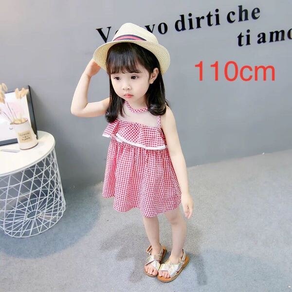 女の子涼しいワンピース 赤 夏用 新品110cm