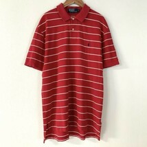 POLO by Ralph Lauren ポロ ラルフローレン ボーダー 半袖 ポロシャツ 鹿の子 メンズ Lサイズ レッド_画像1