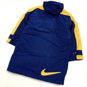  superior article 90*s silver tag NIKE Nike big sushu Logo cotton inside long coat men's M size navy yellow outdoor camp 