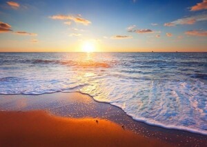  wave . burning. sand .. wave vivid scenery Sunset beach .. day . sea wallpaper poster extra-large A1 version 830×585mm is ... seal type 018A1