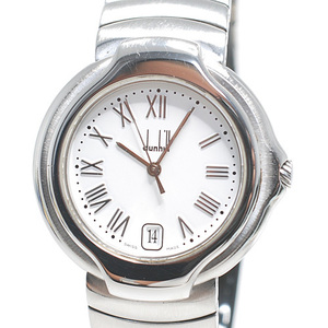 ダンヒル メンズ 腕時計 ニュー ミレニアム ホワイト文字盤 デイト付き 電池交換 ライトポリッシュ済み(9460)