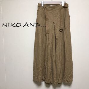 送料無料 niko and… ニコアンド 麻×レーヨン ベルト付き ワイドフレアパンツ ガウチョ スカンツ ウエストゴム サイズ3