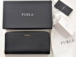  unused FURLA Furla leather long wallet black black BABYLON ONYX long wallet round fastener box attaching round Zip 
