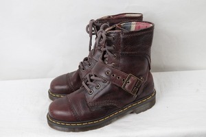 ドクターマーチン UK6/24.5cm～25.0cm/8ホール キャップトゥ ベルト 茶 ブーツ メンズ レディース dr.martens 中古 古着 dh3139