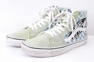 バンズ スケハイ 28.0cm/ VANS OLDSKOOL SK-8 HI スニーカー 黄緑 白 水色 ブロックチェック 中古 古着 メンズ et1524