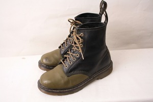  Dr. Martens UK6/24.5cm~25.0cm/8 hole khaki black boots leather men's lady's drmartens old clothes used dh2693