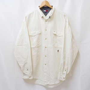 90's トミーヒルフィガー XL 白系 クリーム 刺繍 90年代 Tommy Hilfiger 長袖 大きめ ビッグサイズ メンズ 古着 中古 lsh121