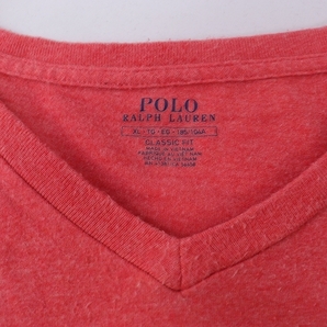 ラルフローレン Tシャツ XL 朱色 ワンポイント POLO RALPH LAUREN ビッグサイズ 大きめ 半袖 Vネック メンズ 古着 st112の画像4