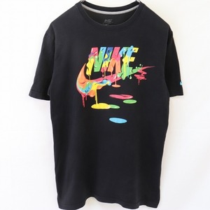 ナイキ Tシャツ L 黒 ブラック NIKE 半袖 ペンキ ロゴ クルーネック メンズ 古着 中古 st5