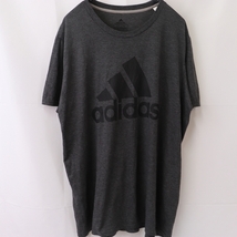 アディダス Tシャツ XXL チャコール ロゴ 黒 半袖 adidas クルーネック ビッグサイズ 大きめ/メンズ レディース 古着 中古 st217_画像1