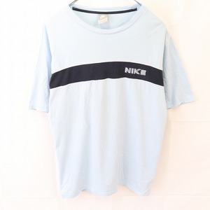 ナイキ Tシャツ XL 水色 ネイビー NIKE 半袖 ロゴ クルーネック レディース 古着 中古 st23