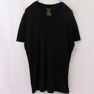 ラルフローレン Tシャツ XL 黒 赤 ワンポイント POLO RALPH LAUREN ビッグサイズ 大きめ 半袖 Vネック メンズ 古着 st111