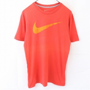 ナイキ Tシャツ M 赤 オレンジ NIKE 半袖 ロゴ クルーネック メンズ レディース 古着 中古 st22