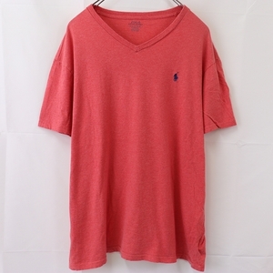 ラルフローレン Tシャツ XL 朱色 ワンポイント POLO RALPH LAUREN ビッグサイズ 大きめ 半袖 Vネック メンズ 古着 st112