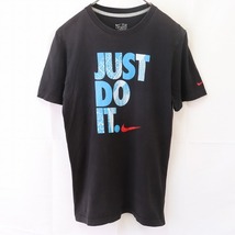 ナイキ Tシャツ S 黒 水色 赤 ブラック NIKE 半袖 ロゴ JUST DO IT クルーネック メンズ レディース 古着 中古 st27_画像1