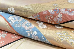 袋帯 六通柄 熨斗 花 亀甲 金糸 熨斗豊栄文 紐文 帯丈424cm　桜庭呉服店