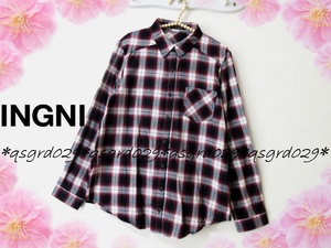 1156* new goods * unused *SALE*INGNI wing front with pocket check pattern shirt M size 