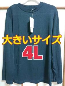 4L 大きいサイズ レディース 薄手 長袖 リブニット トップス 春秋 黒 ブラック