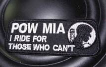 黒/長方形◆新品Pow Mia 戦争捕虜　I RIDE　FOR THOSE WHO CAN'T戦時行方不明者ワッペン◇アメリカ大型二輪車オートバイ　バイク　ハーレー_画像3