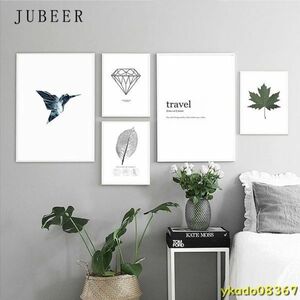 Art hand Auction P1028: Nordic Style Poster Minimalist Art Canvas Painting Birds Leaves Black and White Print Wall Art Decor for Living Room, Printed materials, Poster, others