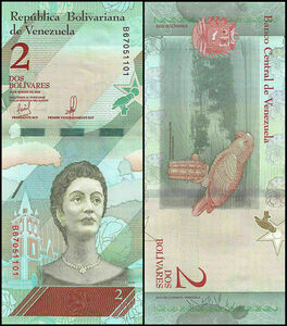 (B-889)　ベネズエラ　2ボリバノス紙幣　2018年　インコ