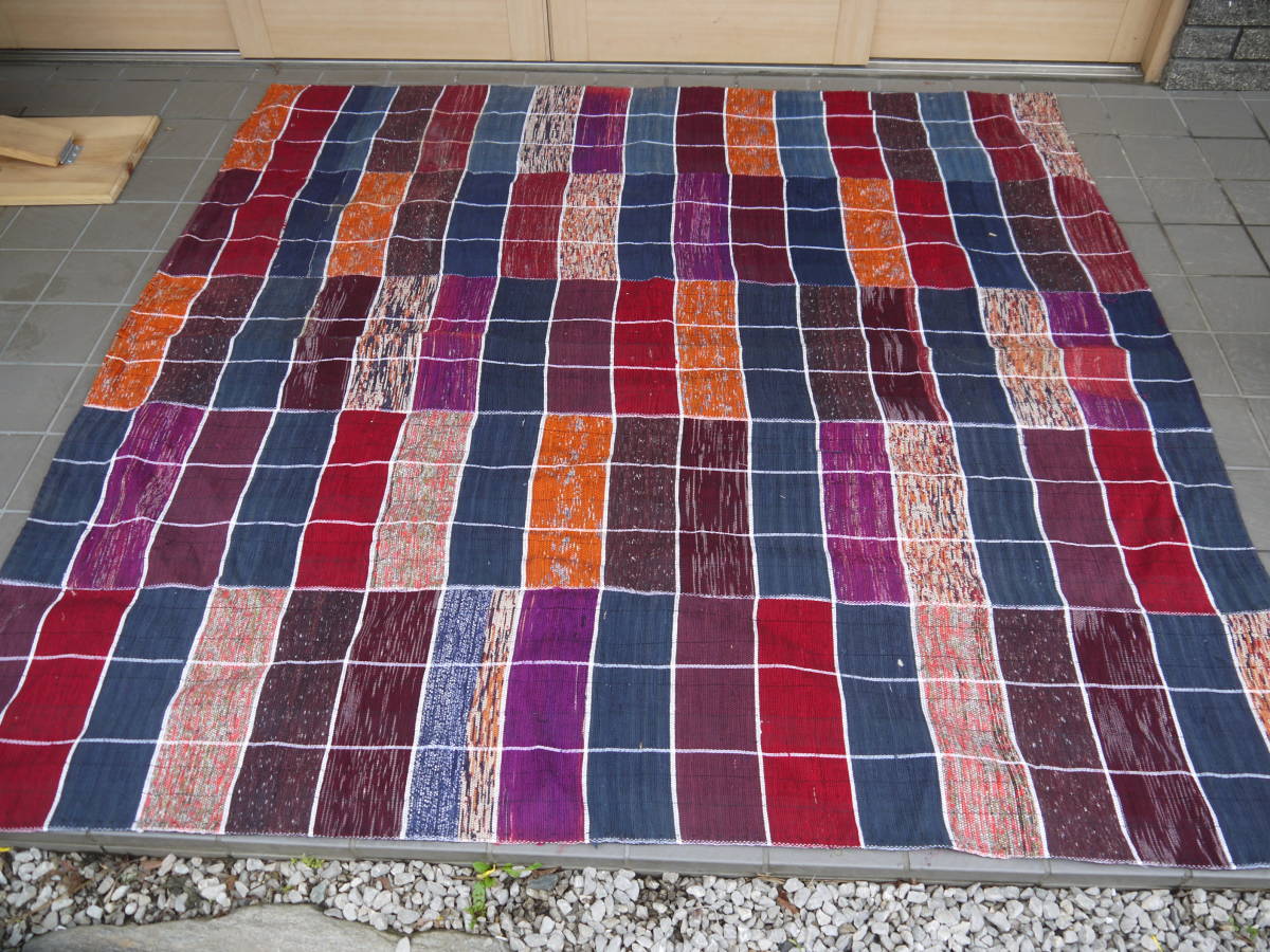 [H20419] 拼布风格地毯约。 170 x 165cm 时尚可爱手工制作, 家具, 内部的, 地毯, 小地毯, 垫, 地毯通用