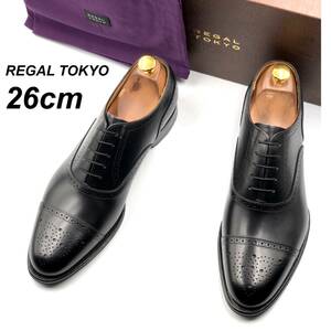 即決 未使用 REGAL TOKYO リーガル トーキョー 26cm W24R メンズ レザーシューズ ストレートチップ 黒 ブラック 箱付 革靴 皮靴 ビジネス