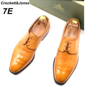 即決 Crockett&Jones クロケット＆ジョーンズ 25cmE 7 メンズ レザーシューズ プレーントゥ 茶 ブラウン 箱付 革靴 皮靴 ビジネスシューズ
