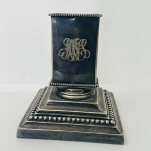 K1738*1900s GM Co * creel to Lien * silver Match case holder stand * silver made pen holder *a-ru deco * antique store display 