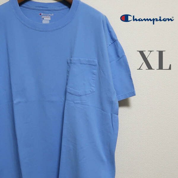 Champion チャンピオン ビッグサイズ ポケットTシャツ XL サックス ポケT