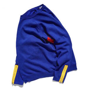 1980s ヴィンテージ フランス製 df swell ラグランスリーブ デザインスウェット 袖ジッパー 切替 ブルー 青 フレンチ ユーロ 古着