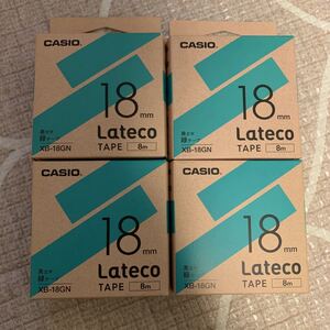 カシオ ラベルライター ラテコ 詰め替え用テープ 緑に黒文字 4個