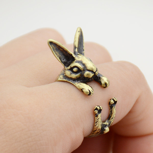  real rabbit hoop ring [ Gold ] real style rabbit .......... motif 9~23 number ring . loquat free size accessory 