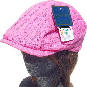 帽子♪シューリン　ニット　ハンチング　ケーブル編み　ピンク