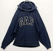 XS ナス紺 OLD GAP オールド ギャップ デカロゴ スウェット パーカー 茄子紺 ゆるだぼ オーバーサイズ ビッグシルエット ビッグサイズ古着_画像2