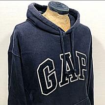 XS ナス紺 OLD GAP オールド ギャップ デカロゴ スウェット パーカー 茄子紺 ゆるだぼ オーバーサイズ ビッグシルエット ビッグサイズ古着_画像4